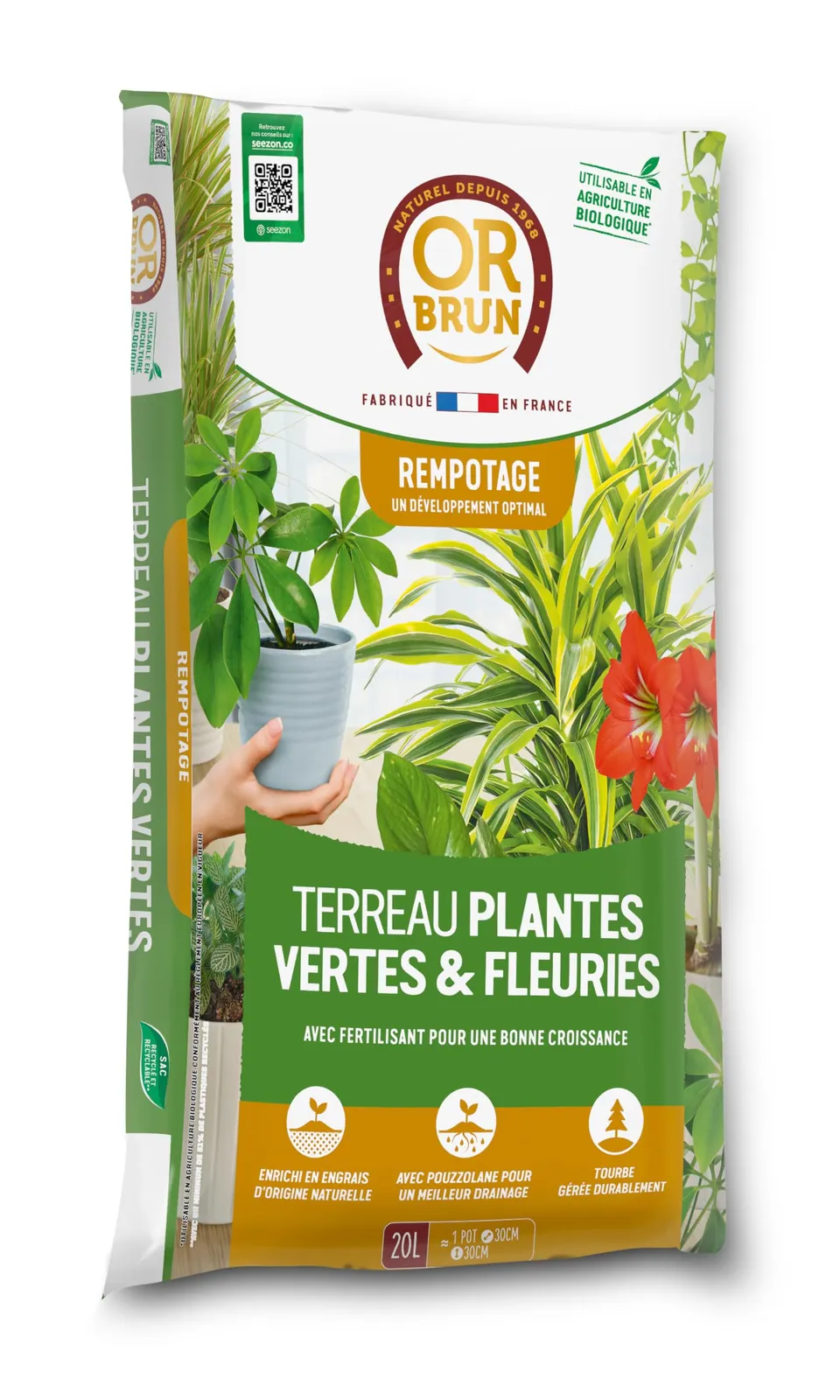 or-brun-terreau-plantes-vertes-fleuries-20-litres image 1