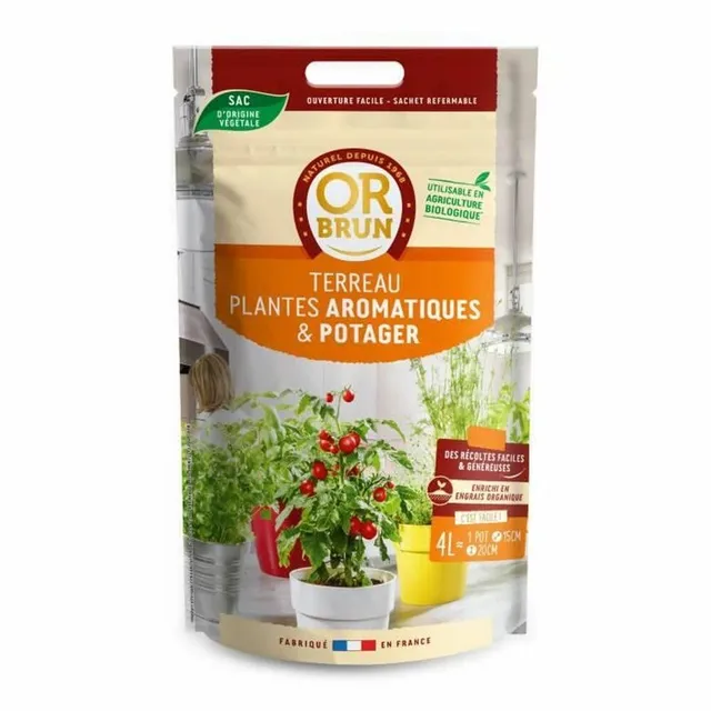 or-brun-terreau-potager-et-aromatiques-4-l-tourbe-et-fibre-de-coco-certifi-ecoce image 1