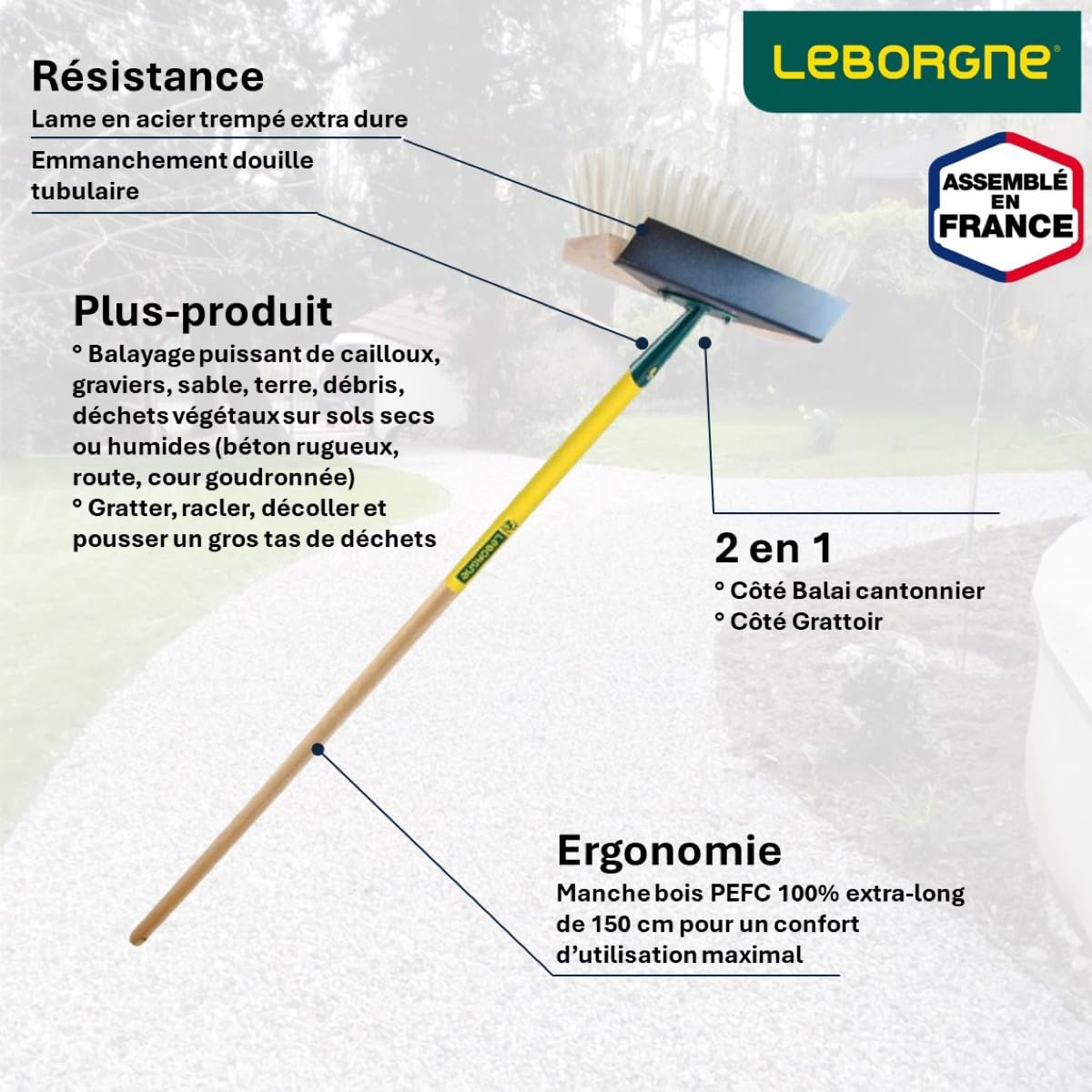 leborgne-balai-grattoir-2-en-1-lame-acier-tremp-manche-bois-150-cm image 2